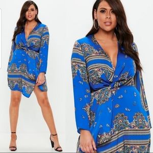 Missguided Blue Printed Scarf Silky Dress